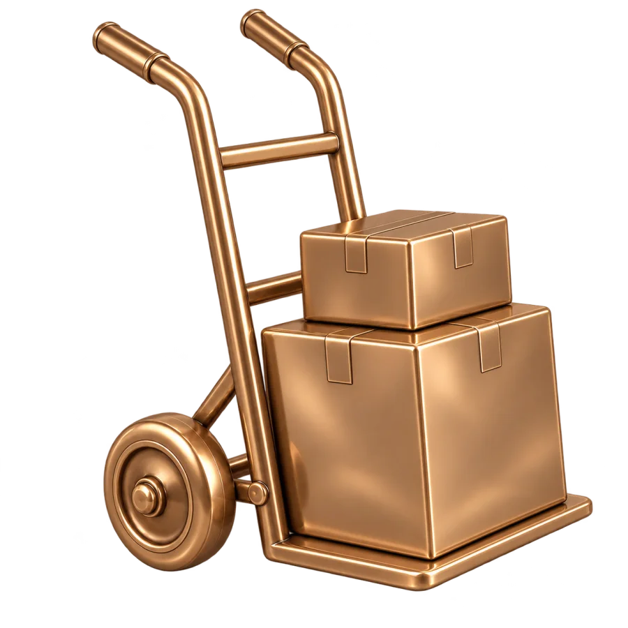 Bronzene Sackkarre mit zwei Kartons